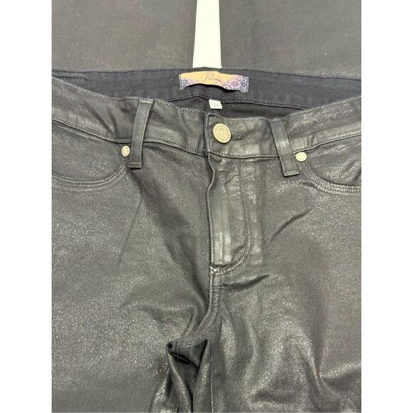Paige Peg Leg Pandora Black Sheen Coated Jean Size 30 - Picture 7 of 13